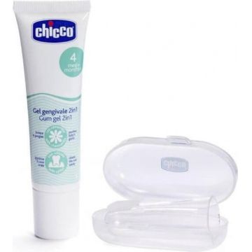CHICCO Gel de dinți calmant și set de periuțe pentru degete cu cutie 4m + 1×1 buc