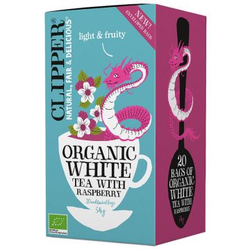 Clipper, ceai alb cu zmeură Bio, 1,7 g x 20 pliculețe