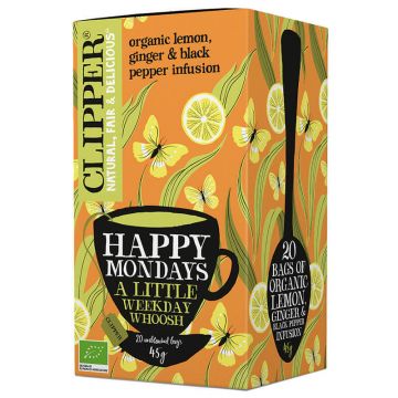 Clipper, ceai de lămâie cu ghimbir și piper negru, 2,25 g x 20 pliculețe