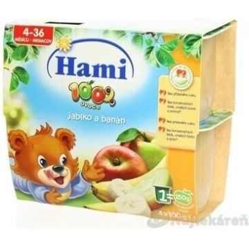 Hami hrană cu fructe 100% fructe Mere și banane 4×100 g, prima lingură (de la sfârșitul lunii a 4-a)