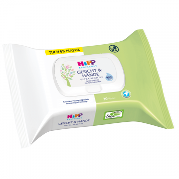 HiPP Babysanft, șervețele umede pentru față și mâini, de la naștere, 20 bucăți