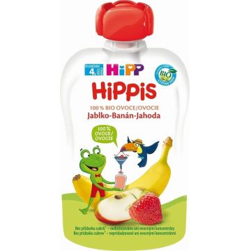 HiPP HiPPis 100% fructe mere banane căpșuni 1×100 g, gustare fructe
