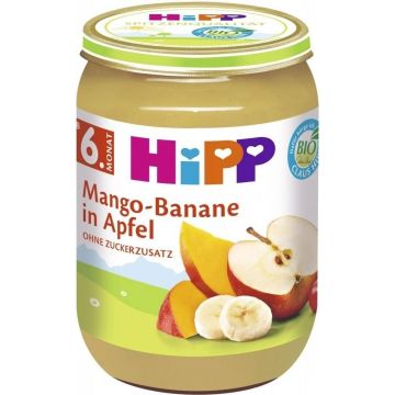HiPP Mere organice cu mango și banane 1×190 g, gustare cu fructe pentru copii