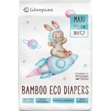 Lingură din lemn Woopies Baby ECO Scutece Maxi 12+ kg 28 buc 1×28pcs, Scutece ECO