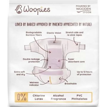Lingură din lemn Woopies Baby ECO Scutece mici 6-10 kg 32 buc 1×32pcs, Scutece ECO