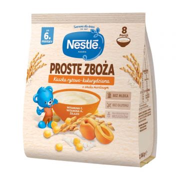 Nestle Simple Cereals Terci de orez și porumb, caise, fără lapte, după 6 luni, 144 g
