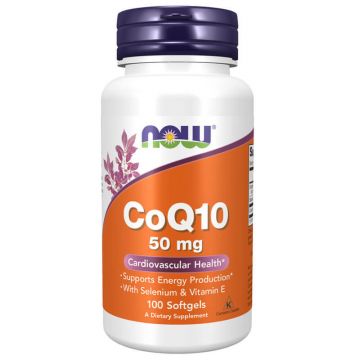 Now Foods CoQ10, coenzima Q10 cu vitamina E și seleniu, 100 capsule moi