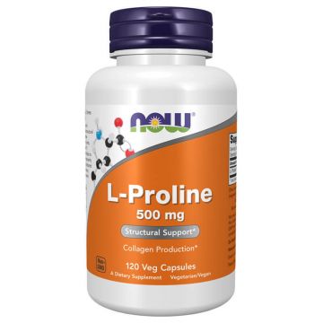 Now Foods L-prolină, L-prolină 500 mg, 120 capsule