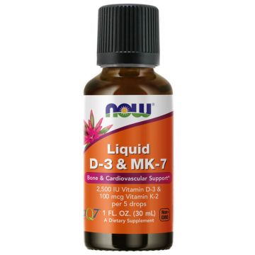 Now Foods Liquid D-3 & MK-7, vitamina D și K, picături, 30 ml