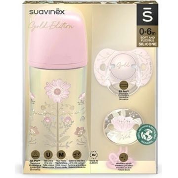 Suavinex Gold Set Clip suzetă Gold Blue 1×1 set, suzetă și clip