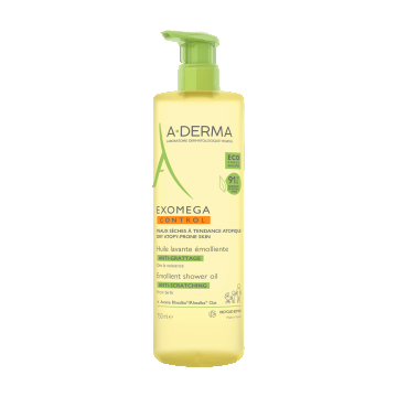 A-Derma Exomega Control, ulei de duș emolient, piele uscată predispusă la atopie, de la naștere, 750 ml