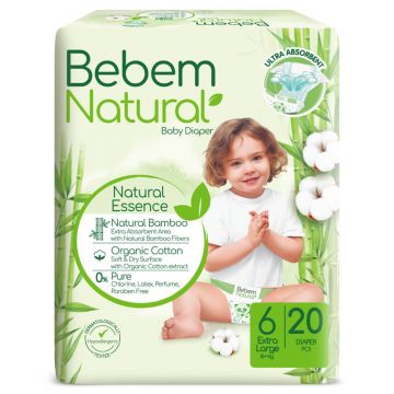 Bebem Natural, scutece din bambus, mărimea 6, XL, 15+ kg, 20 buc
