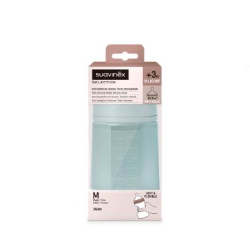 Biberon din silicon SX Pro cu debit mediu Colour Essence, Albastru, 240 ml, Suavinex