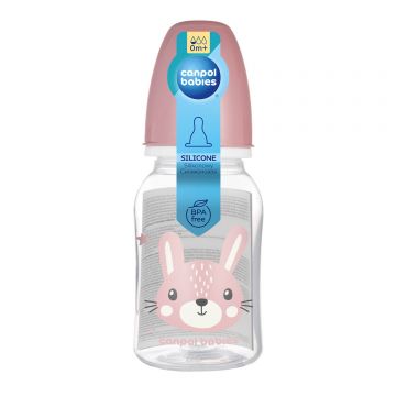 Canpol Babies, flacon subțire, Animale drăguțe, roz, de la naștere, 120 ml