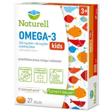 Naturell Omega-3 Kids, jeleuri peste 3 ani, aromă lămâie-portocală, 27 bucăți