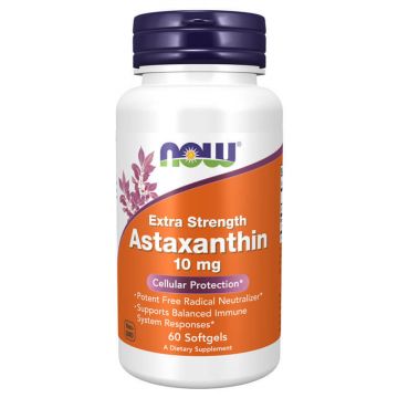 Now Foods Astaxantină 10 mg, astaxantină din microalge, 60 capsule moi