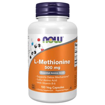 Now Foods L-metionină, L-metionină 500 mg, 100 capsule