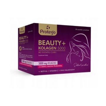 Protego Beauty + Colagen 5000 aromă de zmeură și căpșuni, 30 pliculețe