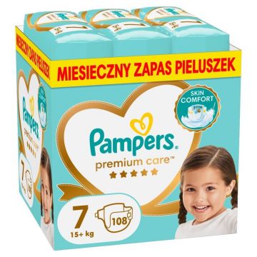Scutece Premium Care, mărimea 7, 15+ kg, 108 bucăți, Pampers