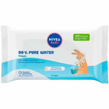 Servetele umede Pure Water, 57 bucati, Nivea Baby
