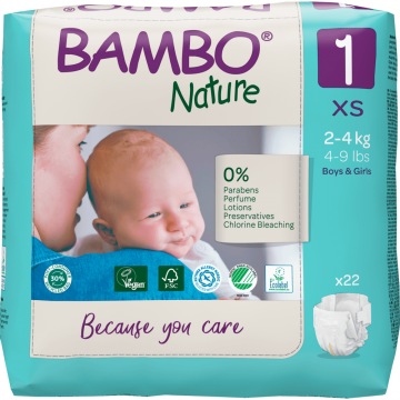 Bambo Nature, scutece de unică folosință, mărimea 1, Nou-născut, 2-4 kg, 22 buc