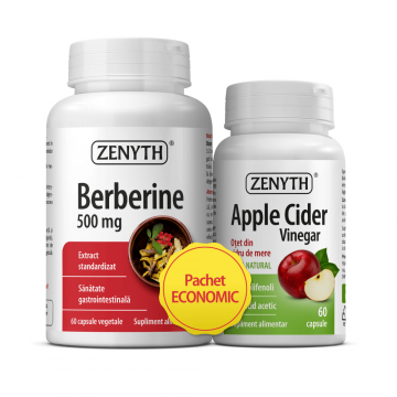 Pachet Berberine 500 mg, 60 capsule + Apple Cider Vinegar, 60 capsule, Zenyth