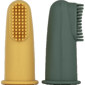 Petite&Mars Set de periuțe de dinți din silicon Ochre&Green 0m+ 2 buc