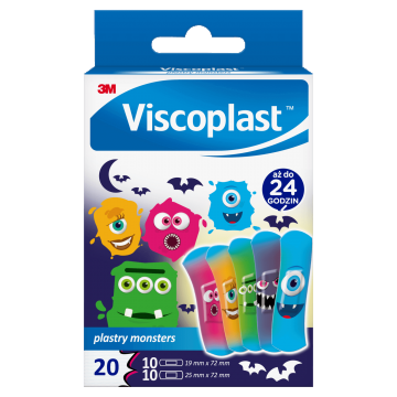Plasturi pentru copii Viscoplast, Monștri, 2 dimensiuni, 20 bucăți