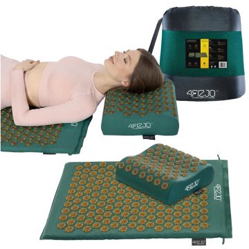 4Fizjo Ergo, saltea de acupunctură cu pernă XL, verde-auriu