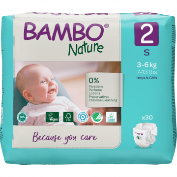 Bambo Nature, scutece de unică folosință, mărimea 2, Mini, 3-6 kg, 30 buc