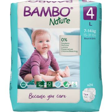 Bambo Nature, scutece de unică folosință, mărimea 4, Maxi, 7-14 kg, 24 buc