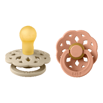 Bibs Boheme, suzetă, cauciuc, rotund, mărimea 1, Vanilla & Peach, de la naștere, 2 bucăți