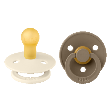 Bibs Colour, suzetă, cauciuc, rotund, mărimea 1, Ivory & Dark Oak, de la naștere, 2 bucăți