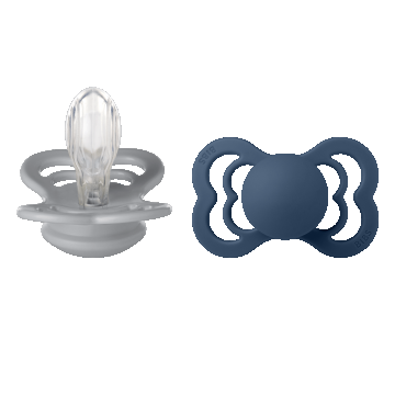 Bibs Supreme, suzetă, silicon, simetric, mărimea 2, Cloud & Steel Blue, de la 6 luni, 2 bucăți