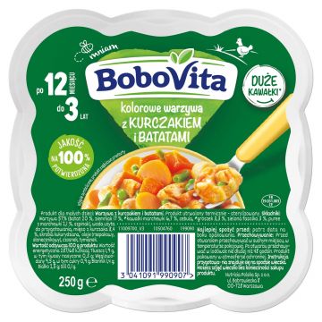 BoboVita Lunch, legume colorate cu pui și cartofi dulci, 250 g