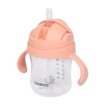 Casno Baby, cană 2 în 1 Dizzy, roz deschis, de la 6 luni, 240 ml
