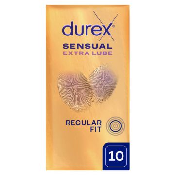Durex Sensual Extra Lube, prezervative umezite suplimentar, 10 bucăți