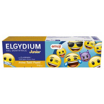 Elgydium Junior Emoji, pastă de dinți gel pentru copii, Tutti-frutti, 7-12 ani, 50 ml