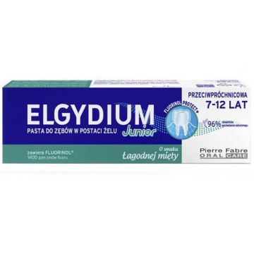 Elgydium Junior, pastă de dinți sub formă de gel pentru copii 7-12 ani, mentă ușoară, 50 ml