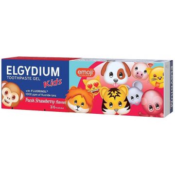 Elgydium Kids Emoji, pastă de dinți gel pentru copii, Căpșuni răcoritoare, 3-6 ani, 50 ml