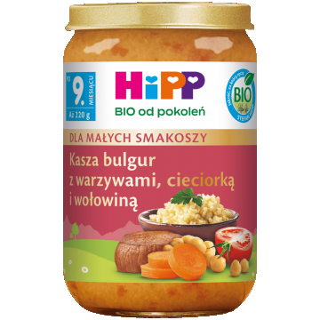 Farfurie HiPP Bio, bulgur cu legume, năut și carne de vită, după 11 luni, 220 g