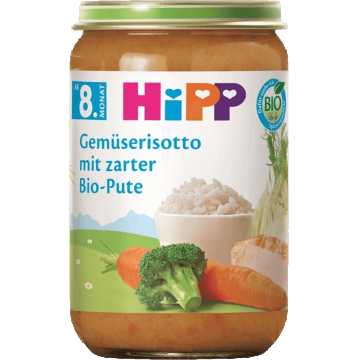 HiPP Organic Risotto de legume cu carne de curcan, de la 8 luni 220 g