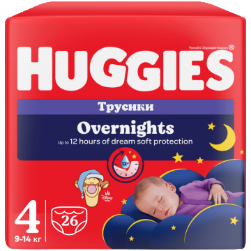 Huggies Overnights, scutece, Disney, mărimea 4, 9-14 kg, Mega Pack, 26 bucăți