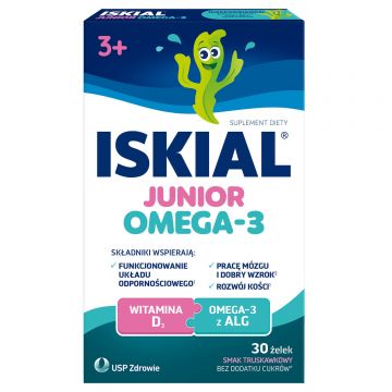 Iskial Junior Omega-3, jeleuri pentru copii de la 3 ani, aromă de căpșuni, 30 bucăți