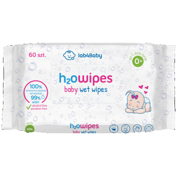 Lab4baby H2O Wipes Baby, șervețele umezite cu apă, de la naștere, 60 bucăți