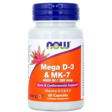 Mega D-3 & K-2 MK-7 60 capsule (4000IU/180mcg) NOW FOODS