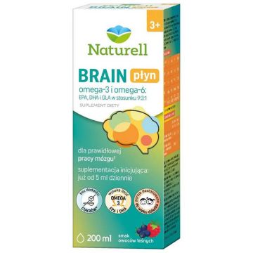 Naturell Brain, lichid pentru copii de la 3 ani și adulți, aromă de fructe de pădure, 200 ml