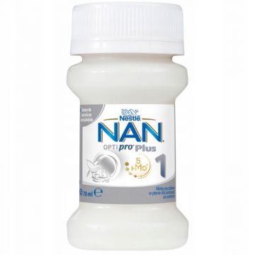 Nestle NAN Optipro Plus 1 HMO, lapte pentru sugari gata de băut pentru bebeluși de la naștere, 70 ml
