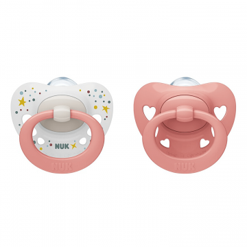 NUK Signature, suzetă, silicon, anatomică, roz, 0-6 luni, 2 bucăți