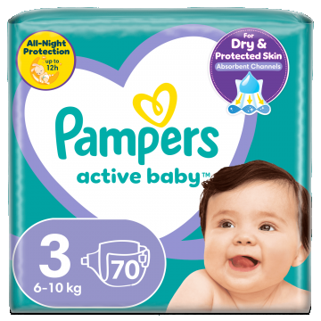 Pampers Active Baby, scutece, mărimea 3, 6-10 kg, 70 buc